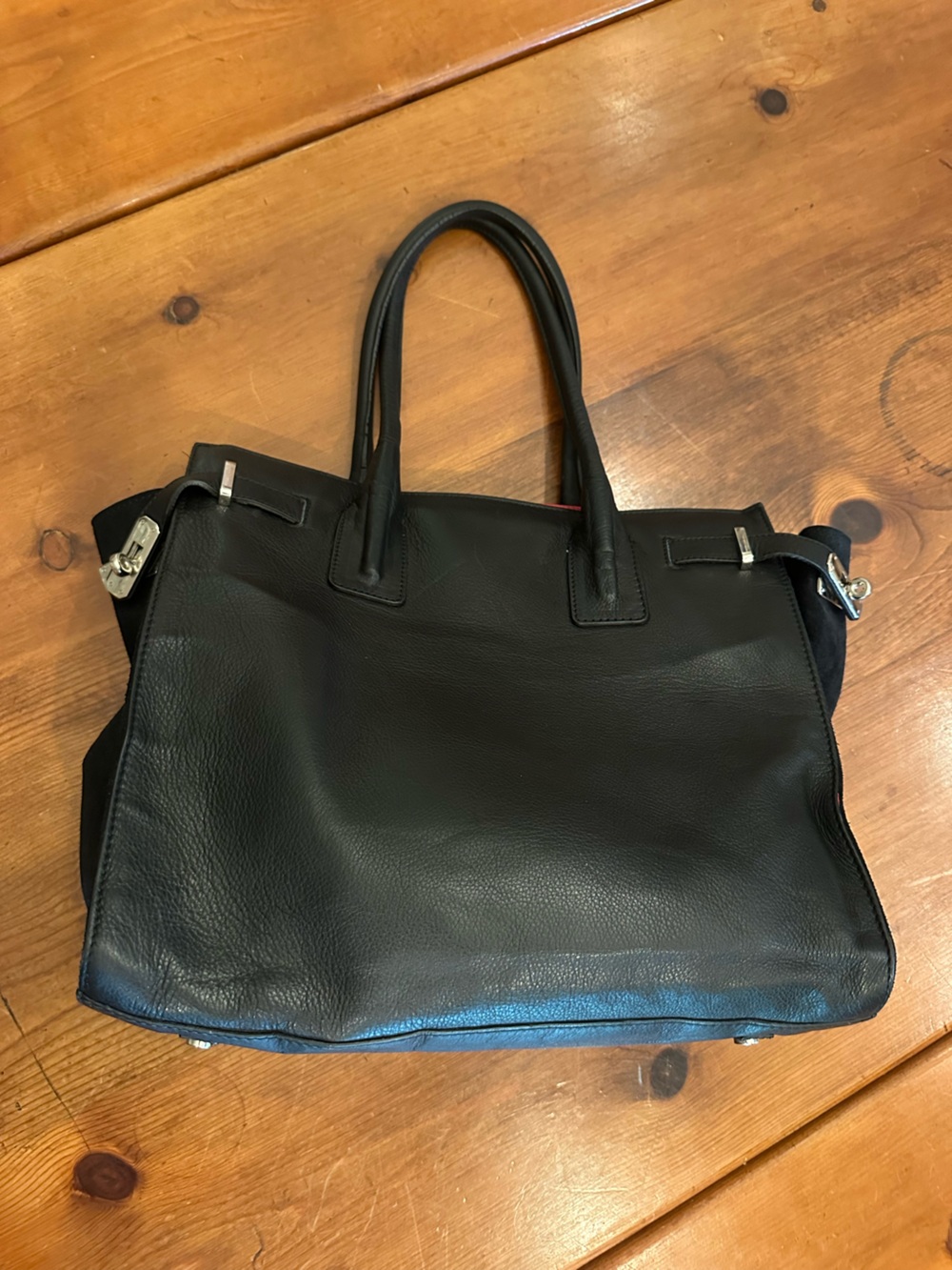 Nardelli Black Italian Leather & Suede Satchel – Red Interior